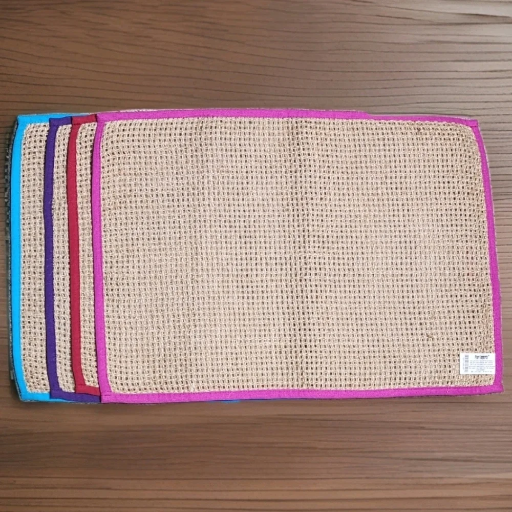 Pier 1 Imports Jute Placemats – Set of 4 – 14” x 20” – Colorful Cotton Trim NWT